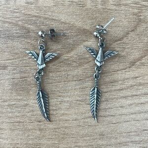 Vintage 89 Ege Pewter Thunderbird Southwest Hanging Earrings Native American